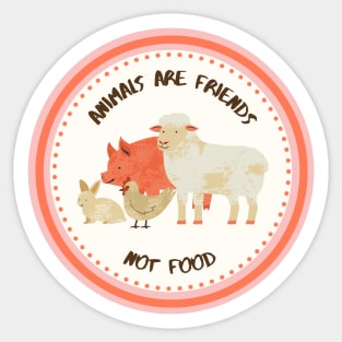 Animals are friends not food, design with lamb, pig, chicken and rabbit Sticker